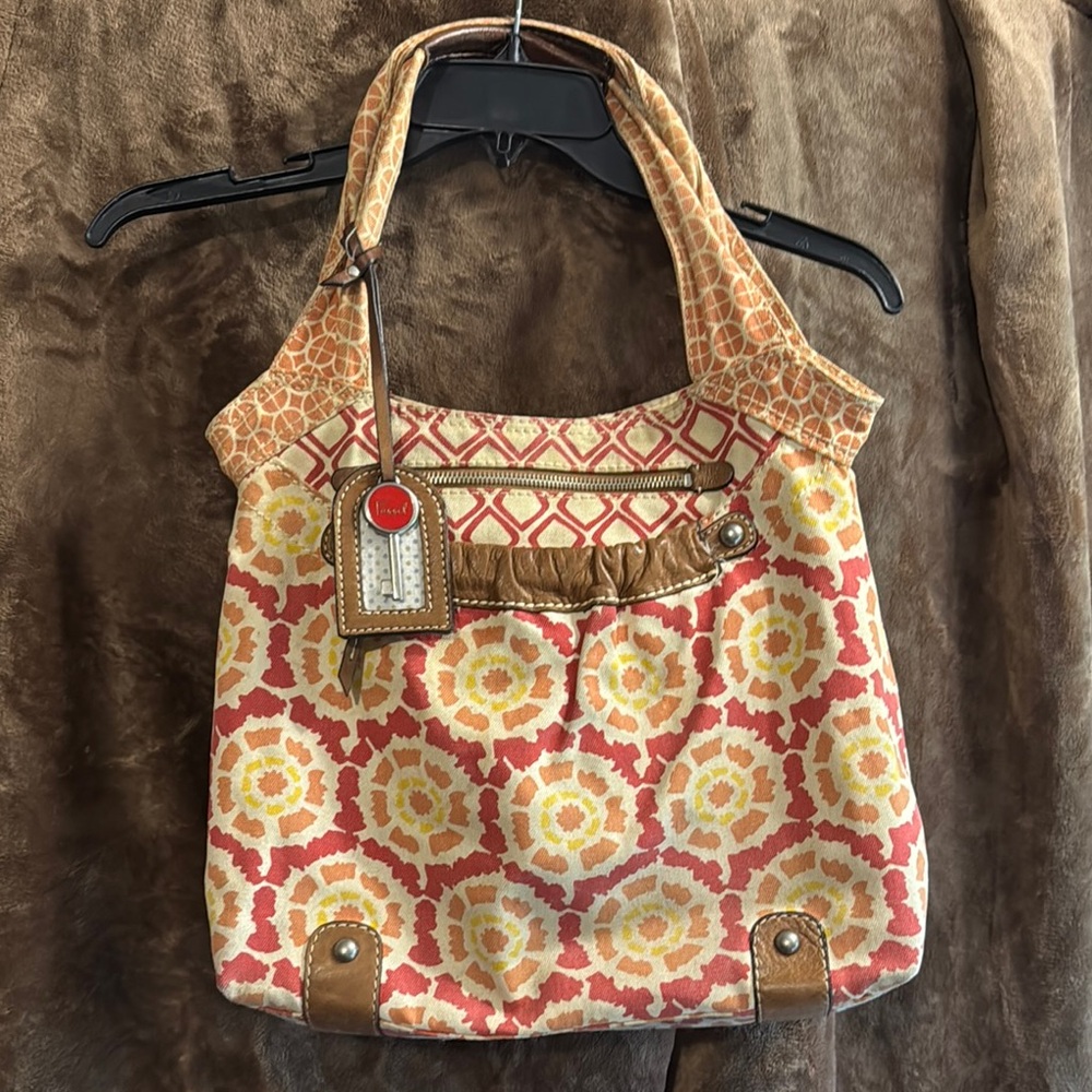 Fossil Stylish Patterned Tote Bag Leather Trim